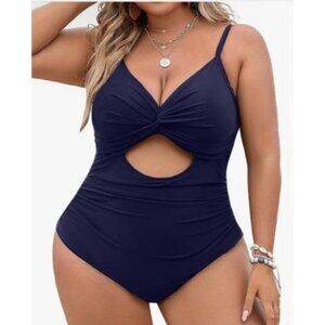 Blooming Jelly Twist Front One Piece Swimsuit Womens XXL Navy Blue New Padded
